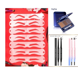 Combo Khuôn kẻ mày 7 dáng + bột tán mày TUTU + chì kẻ mày MAYCREATE
