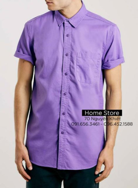 Áo sơ mi nam cộc tay màu tím