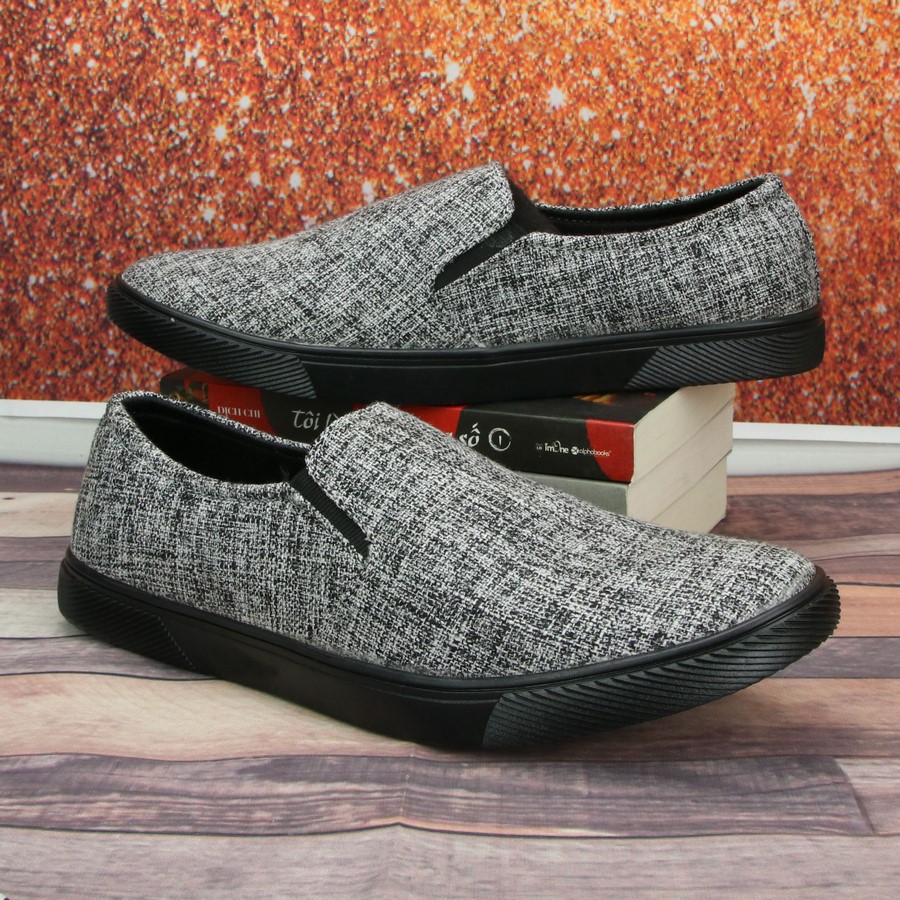 Giày lười vải nam thân xám đế đen TS213 Tronshop | BigBuy360 - bigbuy360.vn