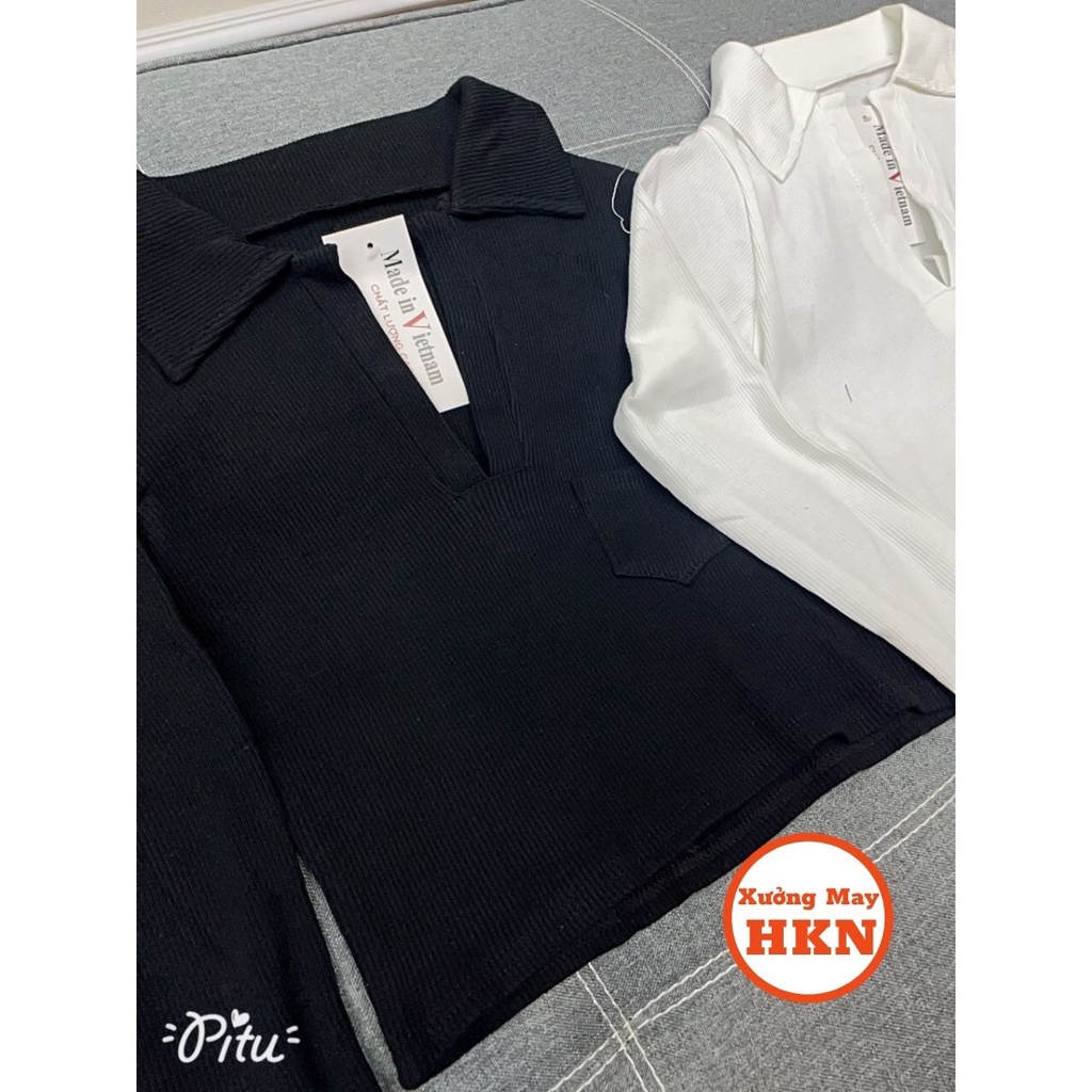 Áo Croptop Nữ Polo Cổ Bẻ Dài Tay Cá Tính Kèm Túi Ngực Style Hàn Quốc Mã 885 Xưởng May HKN