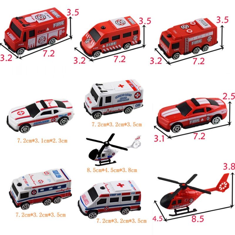 Bộ 5 xe ô tô máy bay cứu hỏa trang trí bánh kem, xe cứu thương trang trí bánh kem sinh nhật
