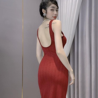 D140 - Đầm body bông lúa hở lưng