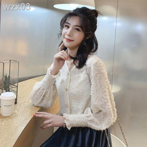 Tua lông Áo sơ mi voan Hàn Quốc Nữ tay loe cổ chữ V rời khoác mùa xuân 2020 Phong cách mới 👙