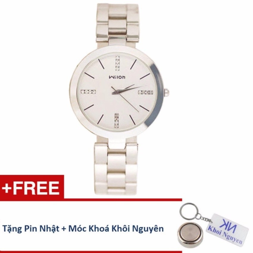 Đồng Hồ Nữ Wilon 82KCN7 Dây Thép (Có 2 Màu: Trắng, Đen) + Tặng pin và móc khoá Khôi Nguyên