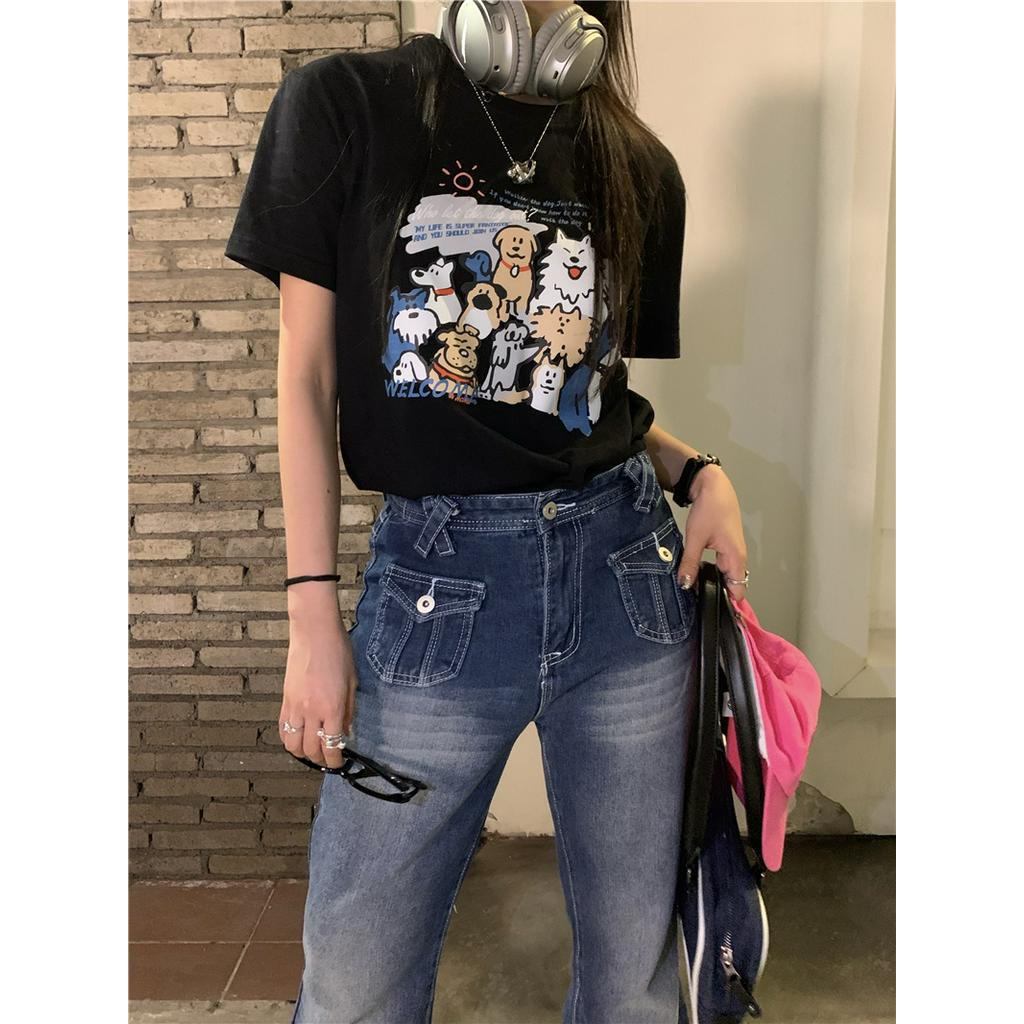 Áo Thun Nữ Tay Ngắn Cổ Tròn Dáng Rộng In Hình Cún Dễ Thương 51282