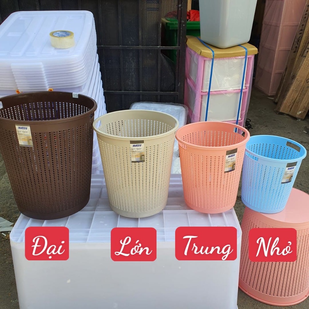 Sọt nhựa tròn đan Duy Tân Nhỏ/Trung/Lớn phong cách hàn quốc dùng làm sọt rác, sọt đựng đồ