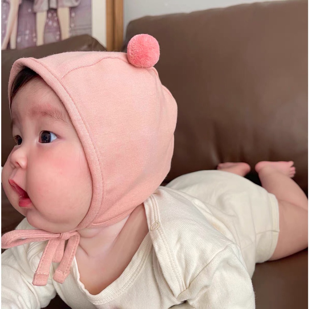 (2 lớp) Mũ tai gấu cho bé cục bông phong cách Hàn Quốc