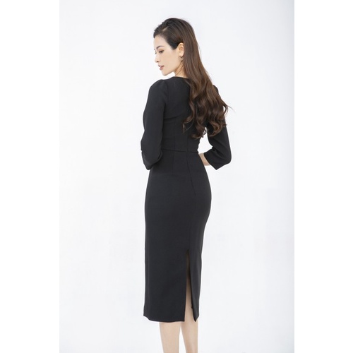 Đầm đen nữ phối nơ ren SIXDO
