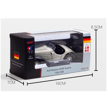 Mô hình xe Audi Wanderer W25K 1:32 kim loại chính hãng Chezhi - Đồ chơi ô tô tĩnh mẫu xe đời cổ  Roadter 1936 Full Box