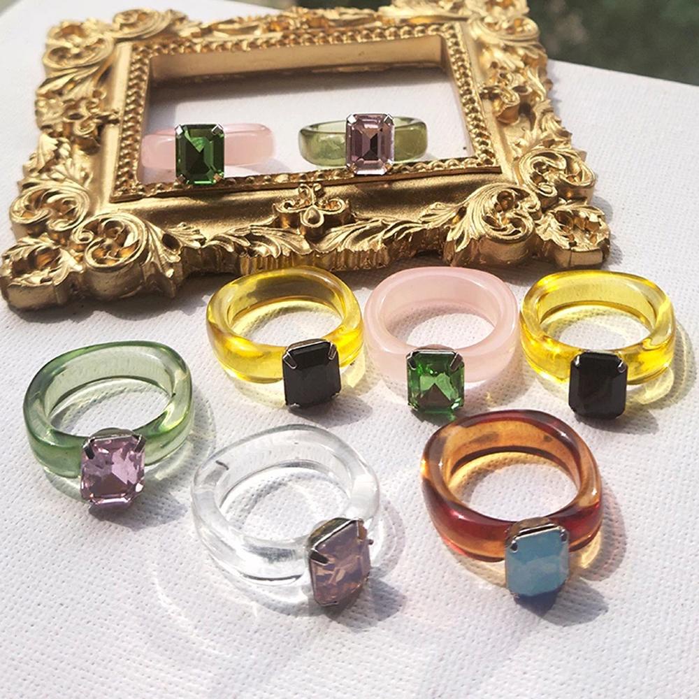 Nhẫn Resin Trong Suốt Kiểu Dáng Hình Học/Hình Học Nhiều Màu Phong Cách Retro Thanh Lịch Cho Nữ