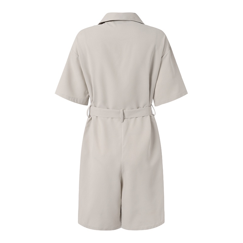 Áo liền quần ZANZEA tay lửng cổ bẻ có thắt lưng màu trơn thời trang dành cho nữ