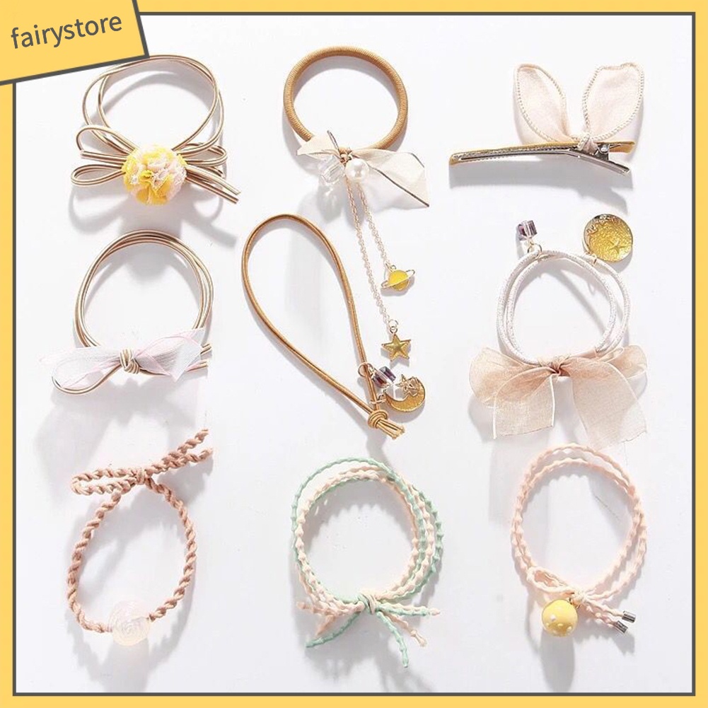 Set 9 Dây Cột Tóc Nhiều Kiểu Xinh Xắn Dễ Thương Cho Nữ