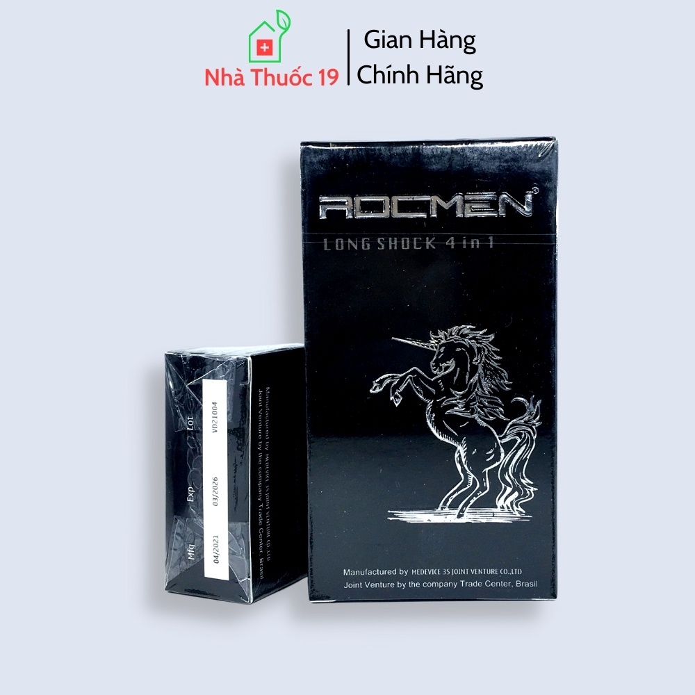 Bao Cao Su Rocmen Đen Long Shock 4in1 (Hộp 12 Cái) - Bao Cao Su Gai Cho Cảm Giác Mới Lạ, Hương Bạc Hà Công Nghệ Brazil