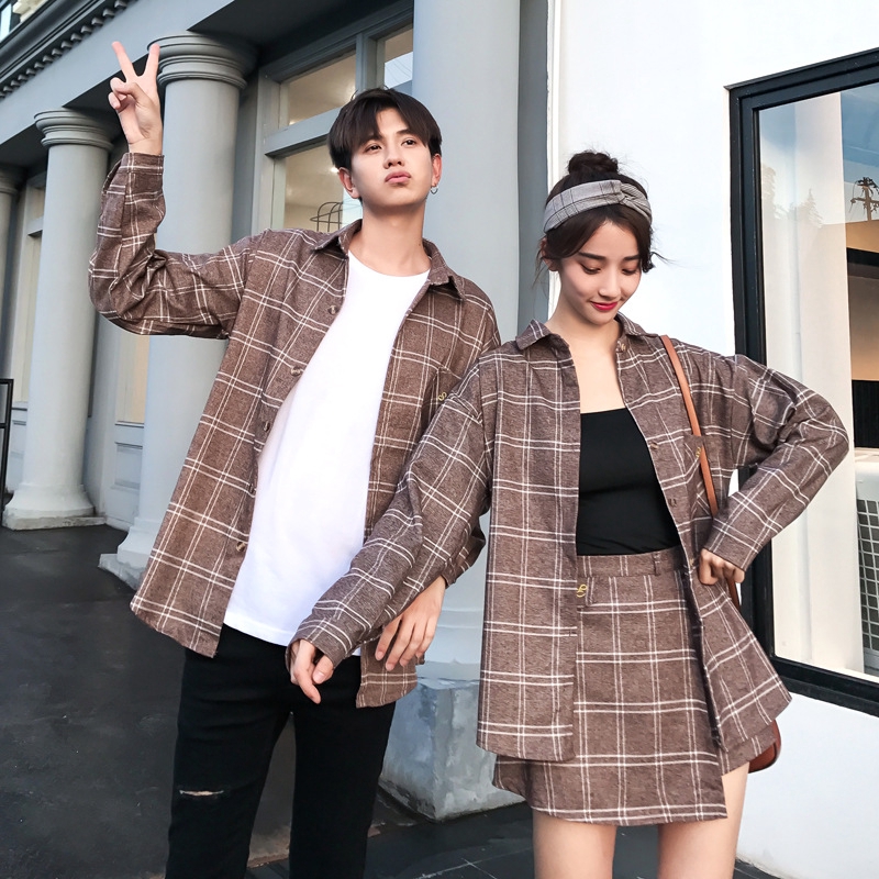 Áo sơ mi ca rô thời trang mùa thu 2019 dành cho cặp đôi