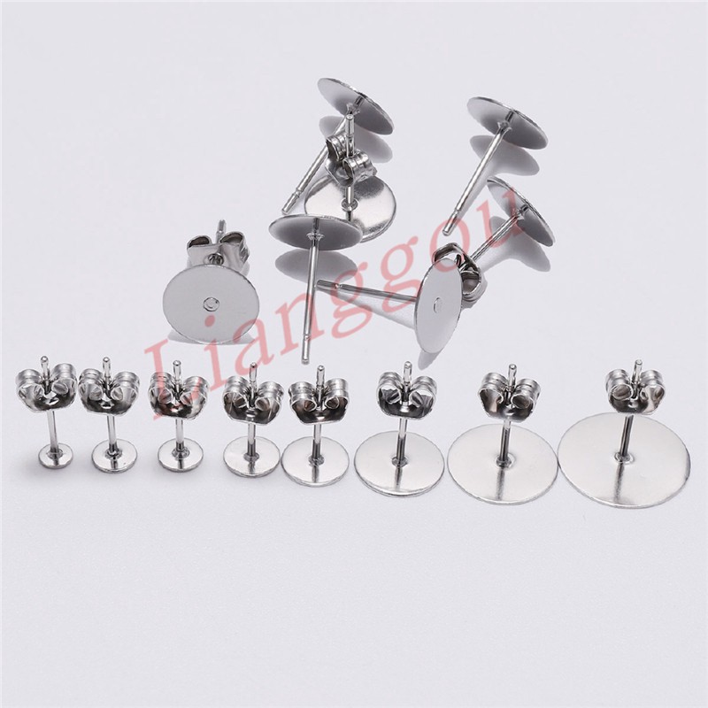Set 100 Bông Tai Trơn Bằng Inox Dùng Để Làm Đồ Trang Sức