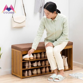 Kệ để giày dép bằng gỗ kiêm ghế ngồi