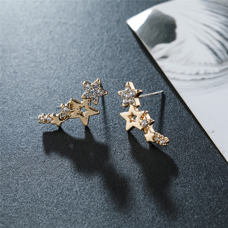 Đôi bông tai đính đá zircon màu trắng hình ngôi sao đơn giản thời trang cho nữ
