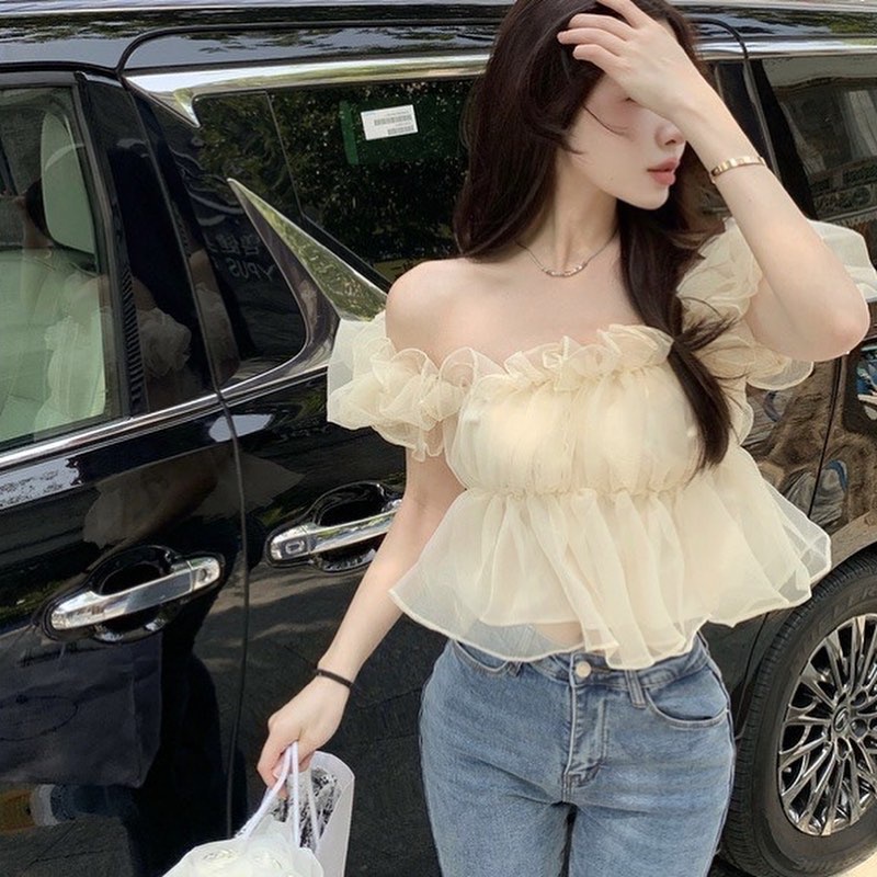 Áo Trễ Vai Xếp Ly Tay Phồng 2 Lớp Xinh xắn dễ thương như công chúa ÁO TRỄ VAI TAY BỒNG TIỂU THƯ