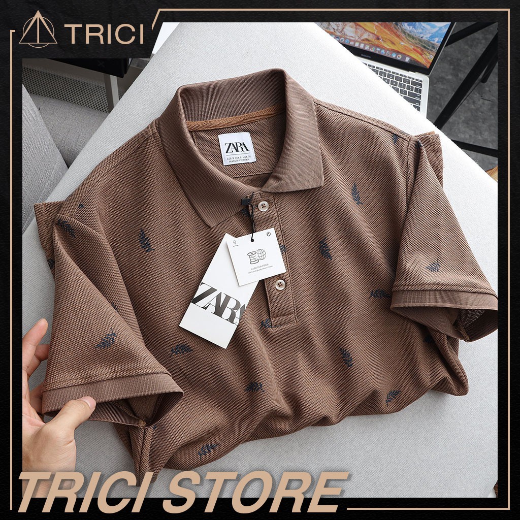 Áo polo nam Zara hàng vnxk xuất dư cambodia họa tiết lá