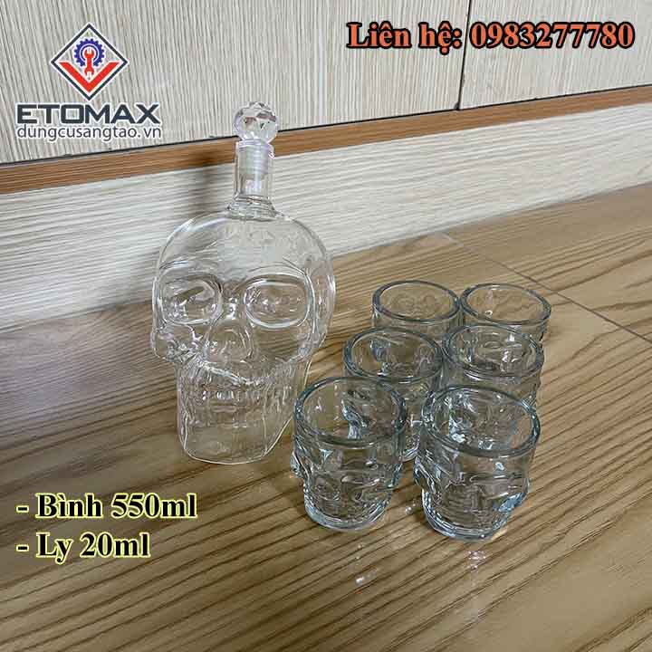 [GIÁ TỐT]Bộ  Bình Và Ly Thủy Tinh Đầu Lâu 3D