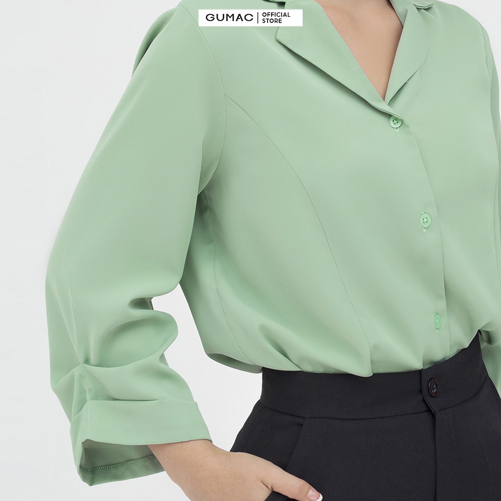 [Mã WABRGM11 giảm 10% đơn 250K] Áo sơ mi cổ ve GUMAC vải lụa cao cấp màu xanh AB531 | BigBuy360 - bigbuy360.vn