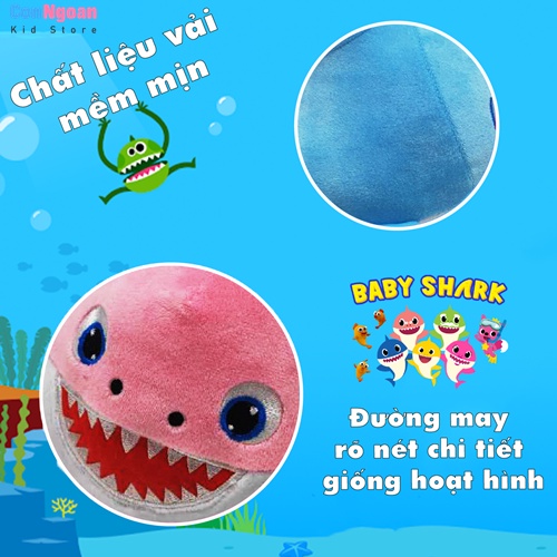 Thú nhồi bông gia đình cá mập Baby Shark có đèn phát nhạc đu đu đu cỡ vừa 15cm - MSC53