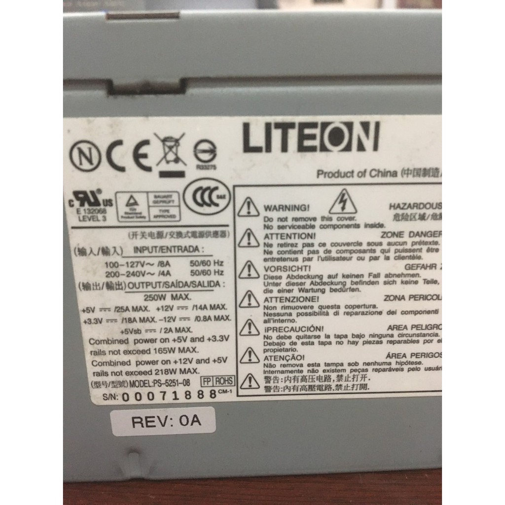 nguồn máy tính liteon 250w cũ bóc máy