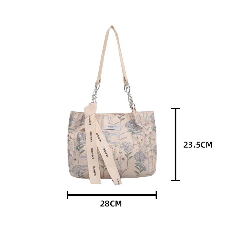Túi tote vải hình hoa túi đeo vai nữ cỡ lớn canvas bo viền kèm quai tết khăn đi học đi chơi đi làm