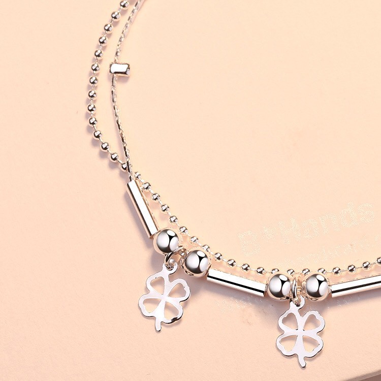 Lắc tay màu bạc mặt hình cỏ bốn lá xinh xắn_AH3 | BigBuy360 - bigbuy360.vn