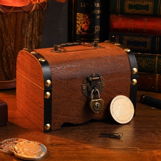 Hộp Đựng Tiền Tiết Kiệm Có Khóa Bằng Gỗ Kiểu Vintage