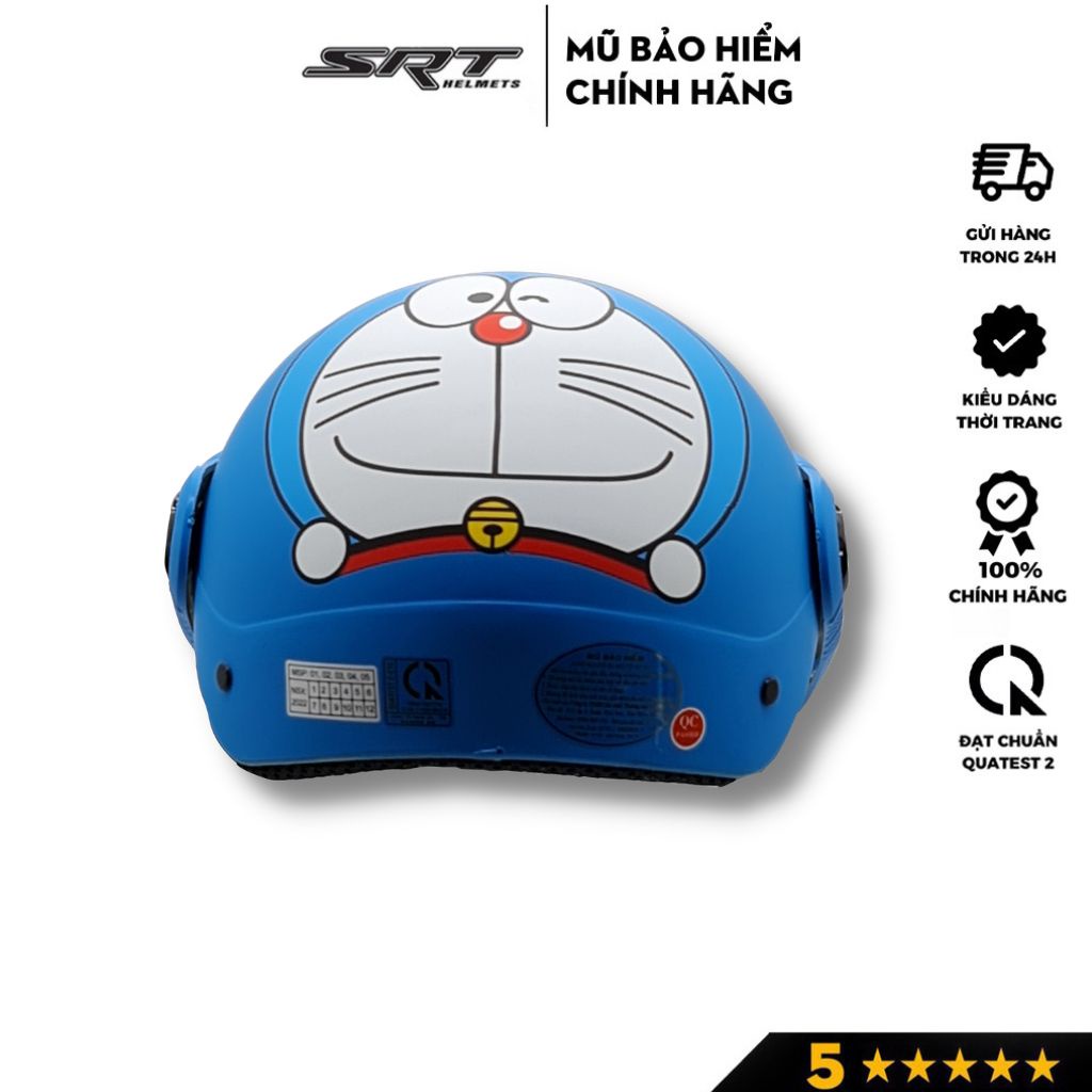 Mũ bảo hiểm cho bé SRT ASA01, nón trẻ em từ 3-7 tuổi, họa tiết Doraemon ngộ nghĩnh, nửa đầu có kính