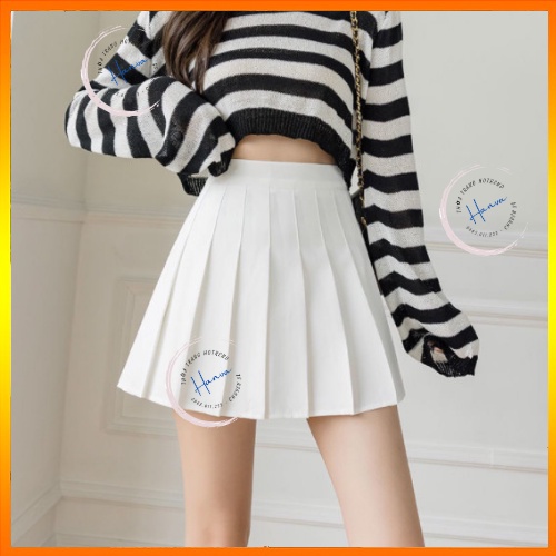 Chân Váy Tennis Xếp Ly Cạp Cao Có Quần Bảo Hộ Bên Trong Màu Trơn Basic Phong Cách Hàn Quốc Hanva