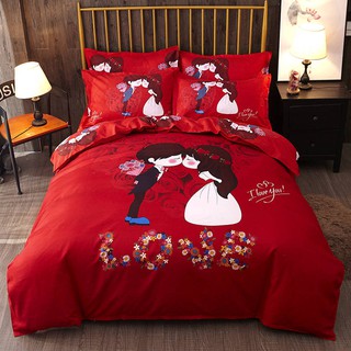 Bộ Chăn Ga Vỏ Gối Dày Dặn Phong Cách Tân Hôn Độc Đáo