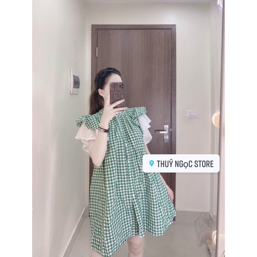 đầm ngắn sọc caro kate kiểu sát lách