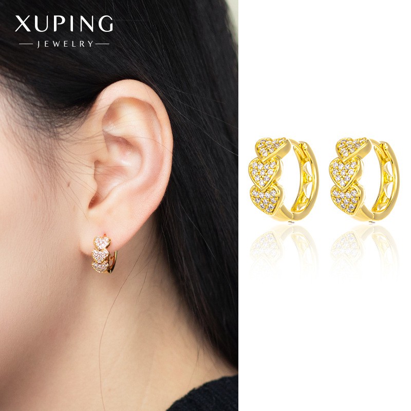 Bông Tai Nữ Mạ Vàng 24K, Đính Đá Zircon Sang Trọng, Hình 3 Trái Tim - XPBT33