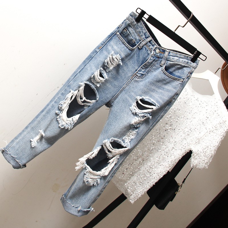 Quần Jean Dài Lưng Cao Dáng Rộng Thiết Kế Rách Cá Tính Cho Nữ 2021 | BigBuy360 - bigbuy360.vn