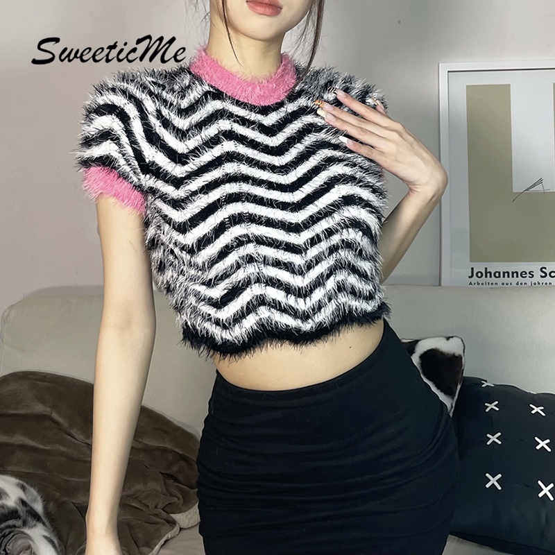 Áo Thun NgắN Tay Cổ TròN HọA TiếT Kẻ SọC ThờI Trang SweeticMe 022