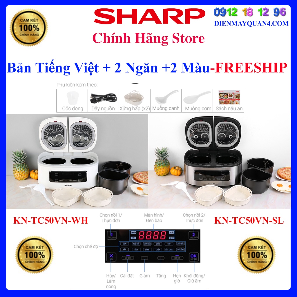 Nồi cơm 2 ngăn đa năng Sharp 1.8 lít KN-TC50VN-SL ,Hàng chính hãng