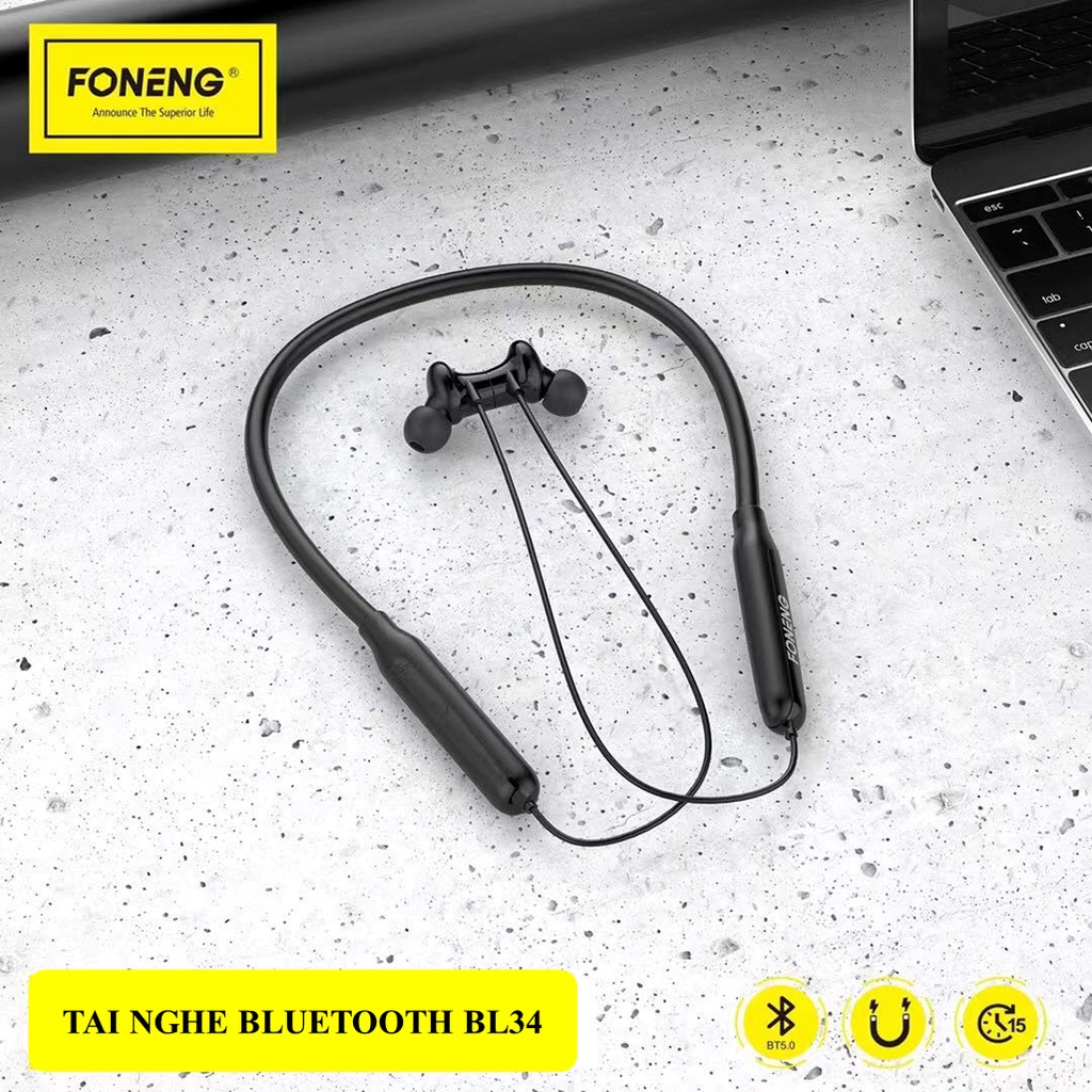 Tai nghe FONENG FLAGSHIP Bluetooth Quàng cổ BL34 Chính hãng BH 12 tháng Pin 15 giờ sử dụng