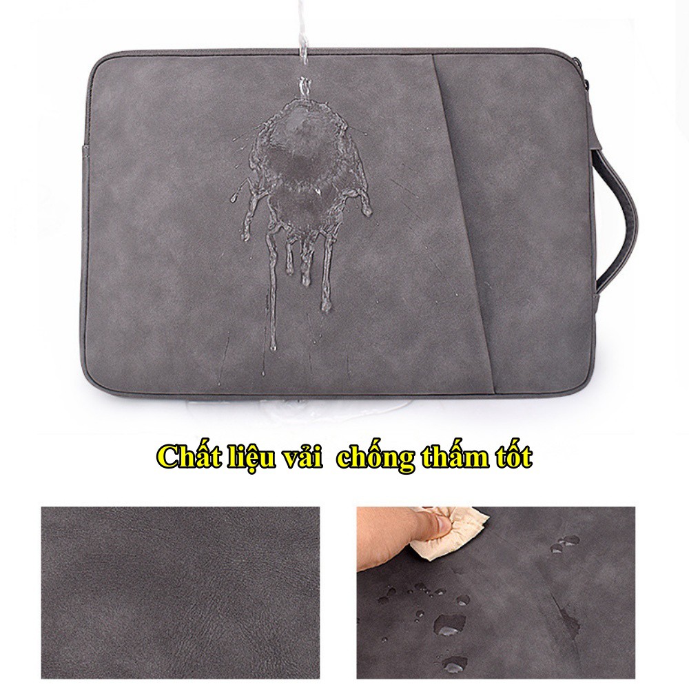 Túi chống sốc laptop SmileBox 2 ngăn có quai xách đứng, vân da mịn chống thấm cho macbook pro, laptop 13 inch, 14 inc...