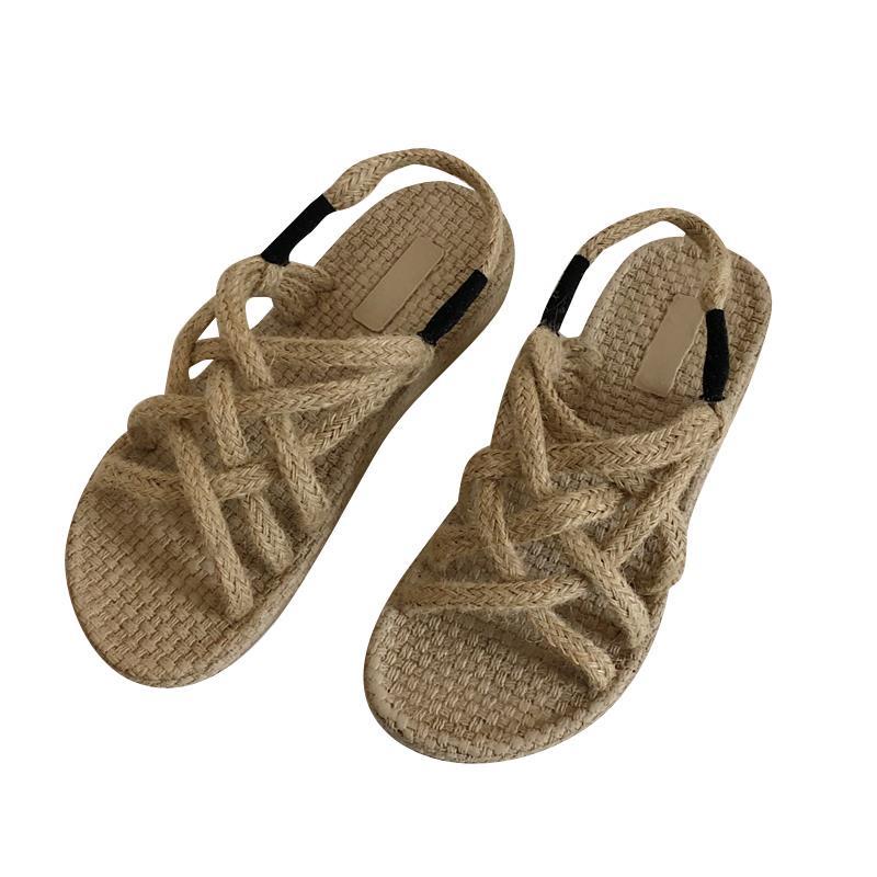 Dép đế xuồng Giày Đan Rơm Thắt Dây Phong Cách La Mã Thời Trang Mùa Hè Hàng Mới Dành Cho Học Sinh