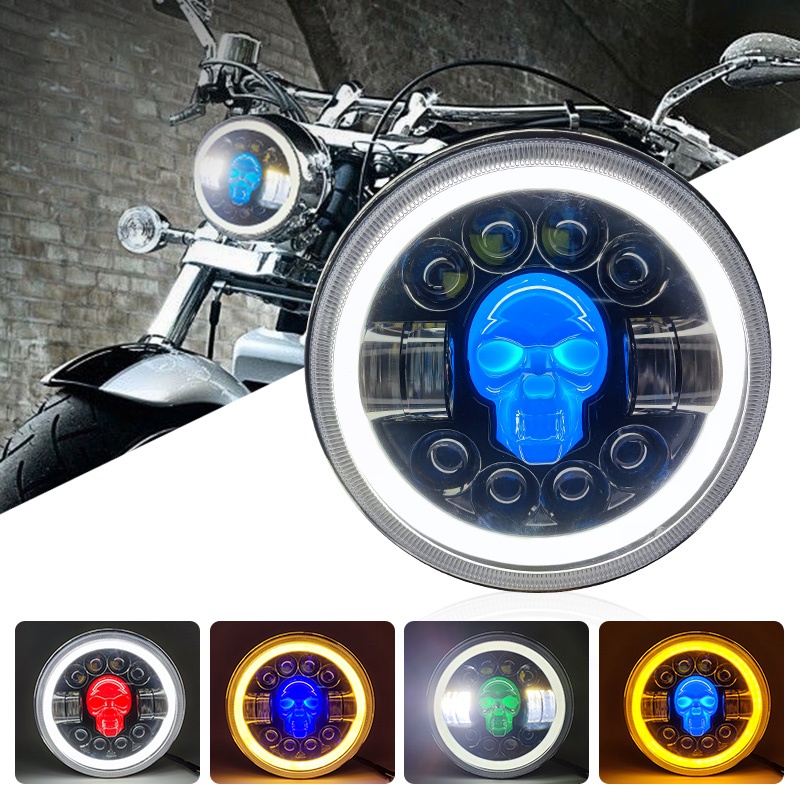 Bóng Đèn pha 7 inch LED RGB 70W DRL Đèn LED xe máy Đối với Jeep Harley Wrangler