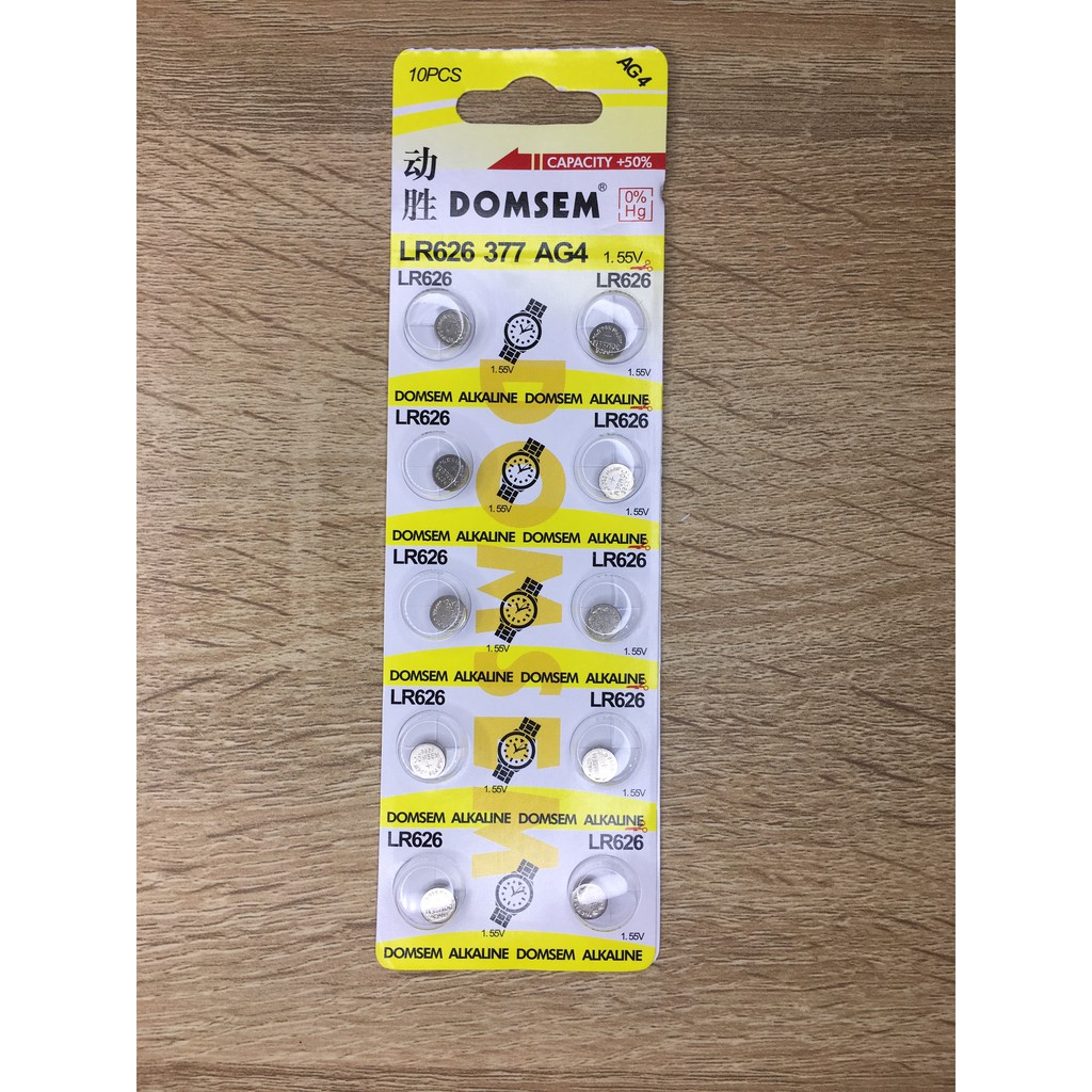 Vỉ 10 viên  pin Domsem AG4 G4 LR626 626 SR626SW