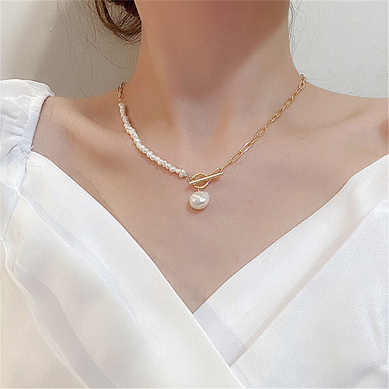 Vòng cổ đính ngọc trai nhân tạo thời trang