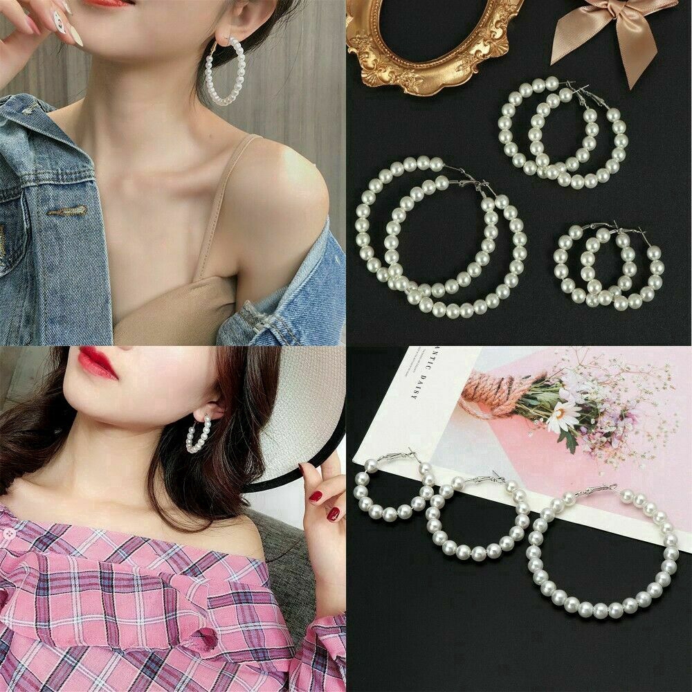 Khuyên tai tròn đính hạt giả ngọc trai nhã nhặn
