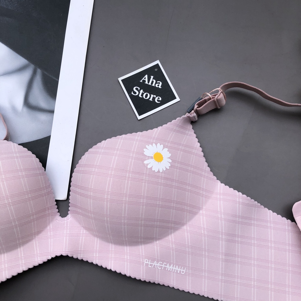 Áo lót nữ su đúc không gọng hoạ tiết sọc hoa cúc, bản lưng to, đệm mỏng chống xệ [Aha Store]