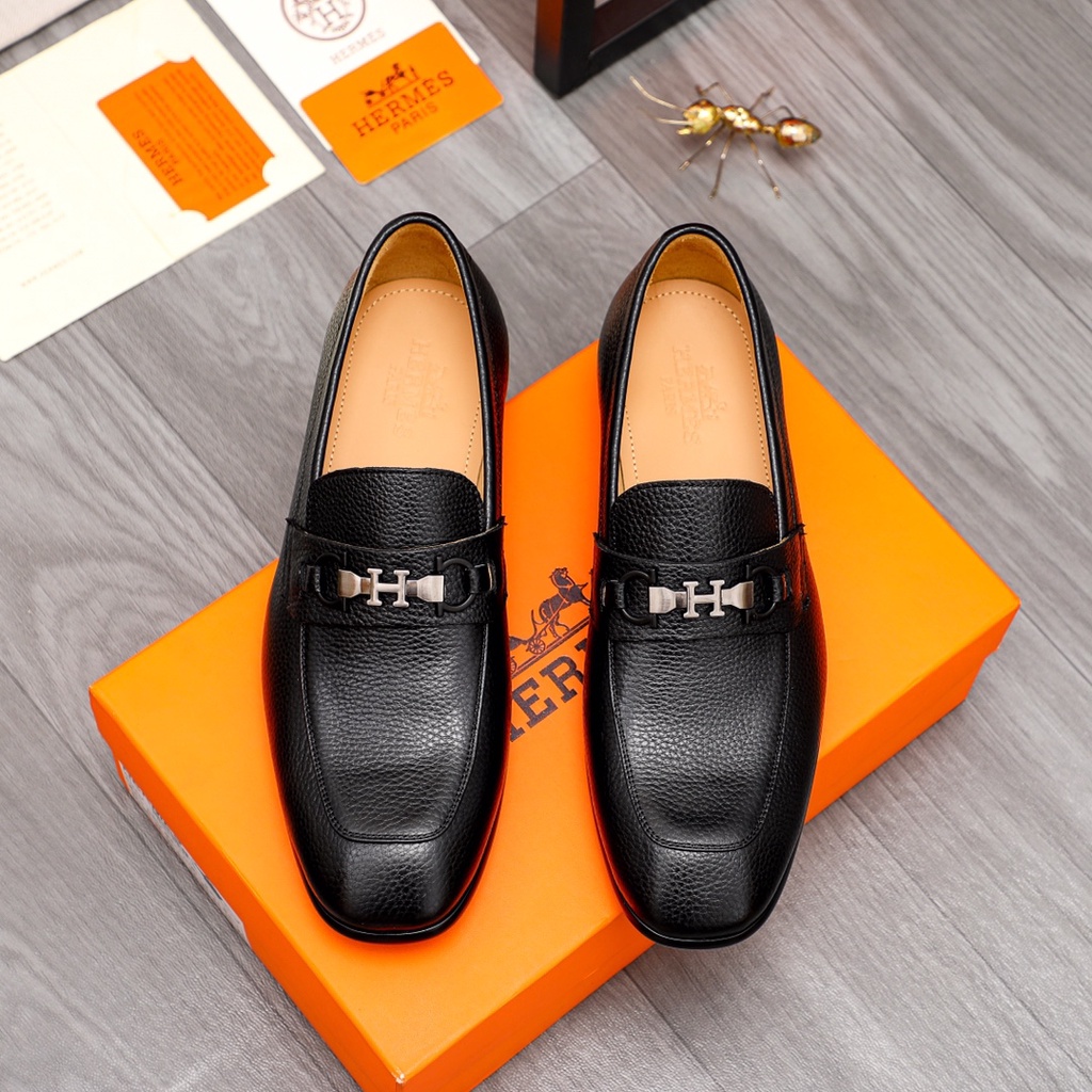 Giày tây lười da thật Hermes HM cao cấp, khoá chữ H độc đáo, kiểu dáng sành điệu