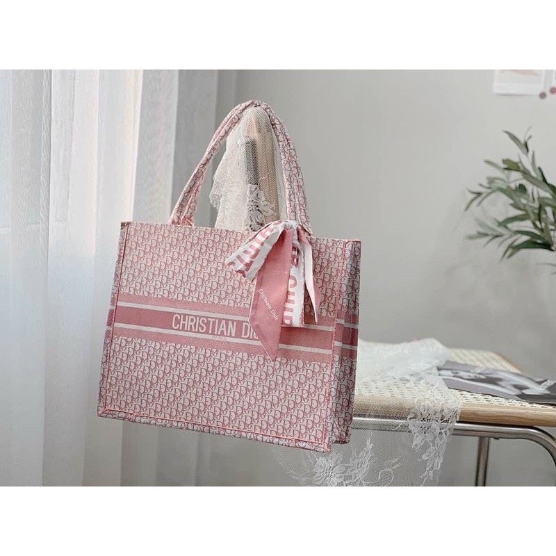 Túi Dior book tote bag - đen, hồng - Phương Bống shop