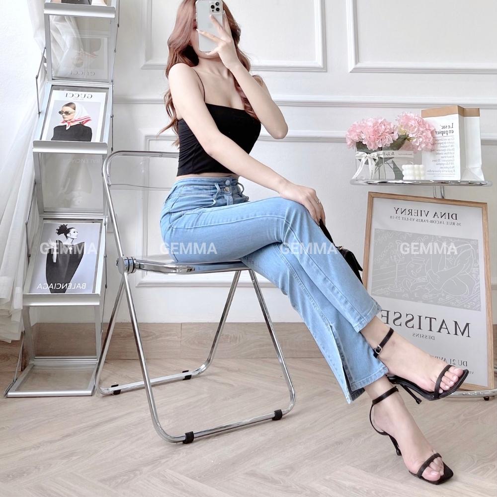Quần jean nữ Gemma ống loe xẻ ông, quần skinny jean nữ ôm dáng vải co dãn cao cấp