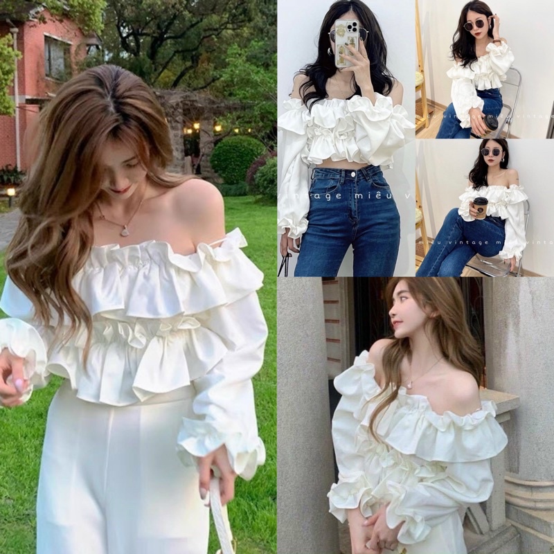 [Áo chất lượng loại 1]ÁO TRỄ VAI HAI TẦNG MICHI HÀN QUỐC ÁO CROPTOP TRỄ VAI BỒNG BỀNH QUYẾN RŨ